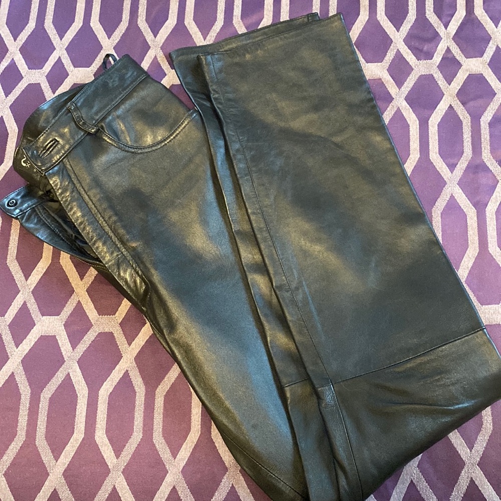 Leather pants straight leg soft slim sz 9 black cowgirl sexy